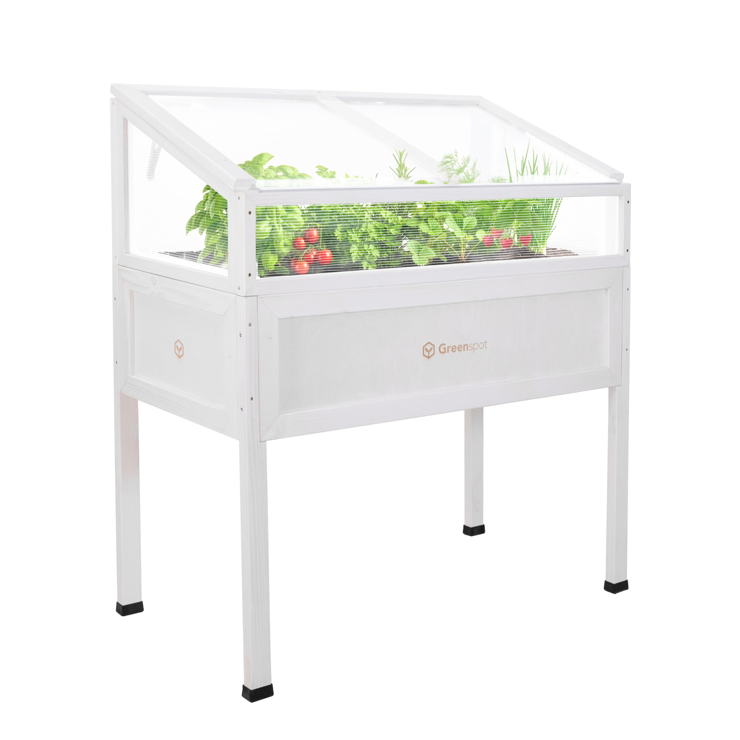 Greenspot - Mini Szklarnia z Pokrywą - na Balkon i Taras - Szklarnia na Podwyższeniu, Podwyższona Grządka - 110x55x120cm - z Drewna - Inspekt z Osłoną, na Wysokich Nogach - Vintage Biała