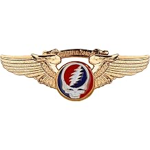 Grateful Dead Gold Plated Steal Your Face Large Pilot Wing Pin