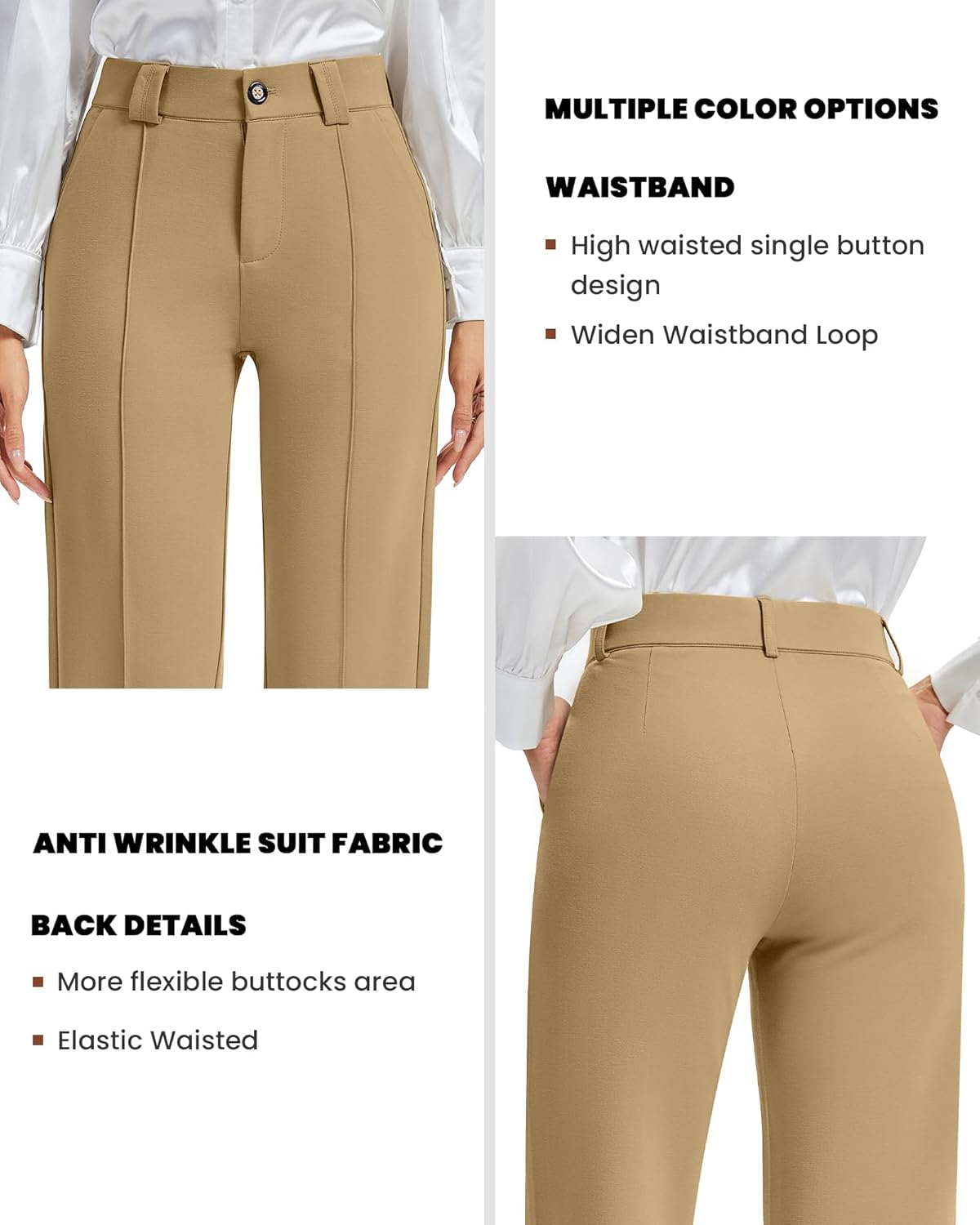 FUNYYZO Office Dress Pants for Women Stretch High Waisted Casual Business Long Trousers with Deep Pockets - Image 3