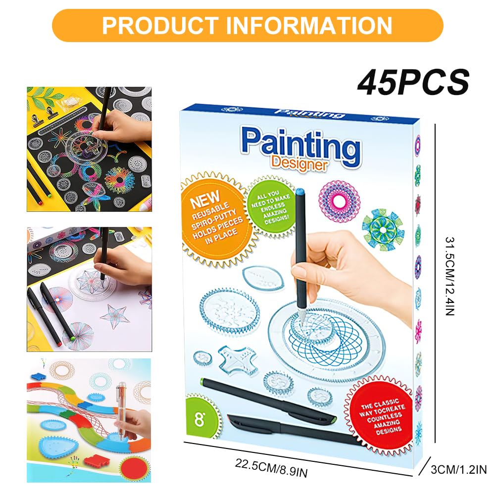 YANGUN Spirograph, 45 pcs Spirograph Deluxe, Spirographe Enfant, Mandala Designer, pour Enfants et Adultes
