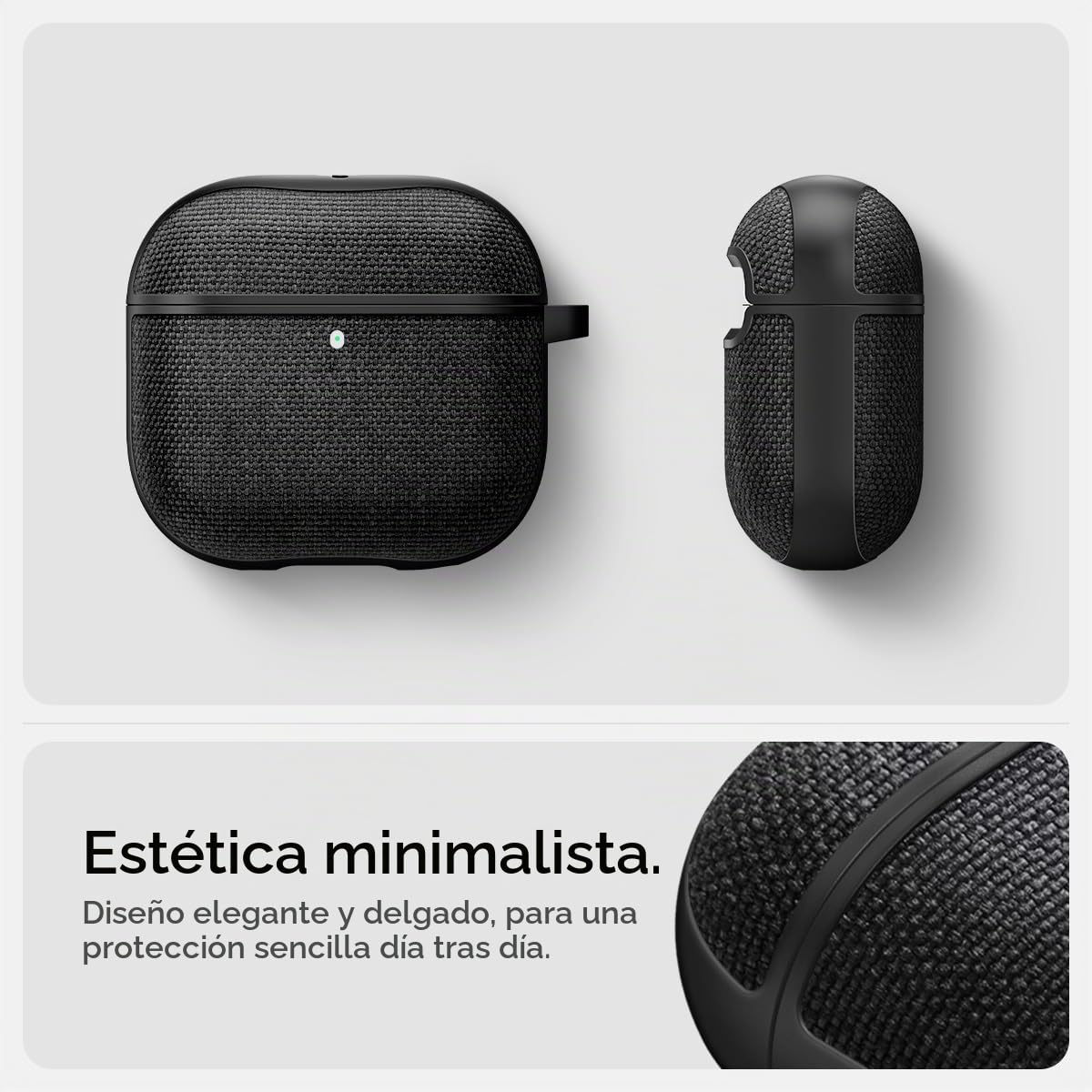 Spigen Funda Urban Fit para Airpods 4 | Funda de PC revestida de nylon con mosquetón metálico para una portabilidad sin arañazos en modelos 2024 - Negro