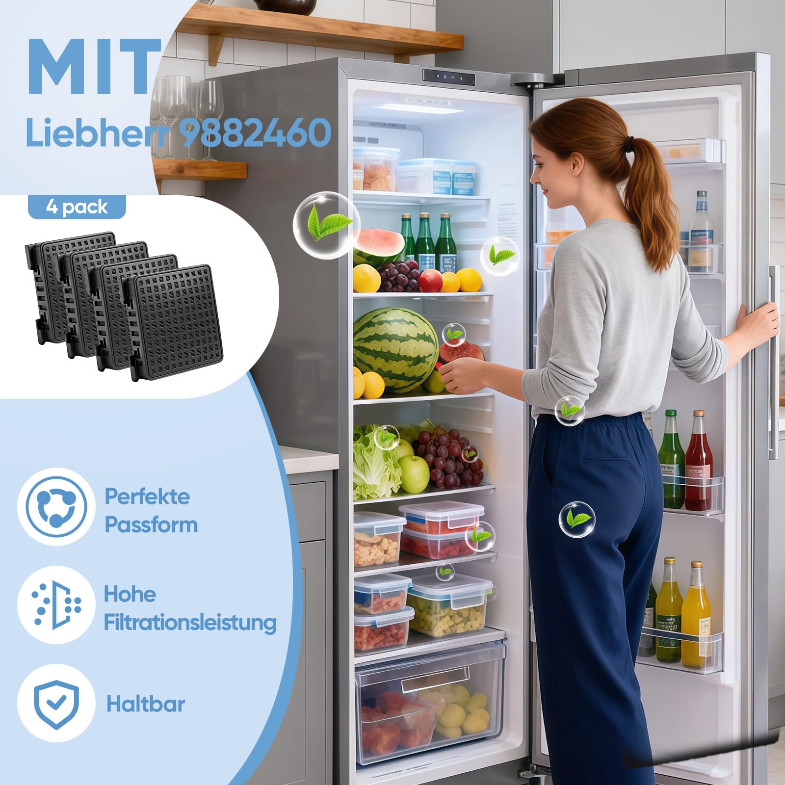 4 Stück Aktivkohlefilter Kompatibel mit Liebherr Kühlschränken & Weinkühlern 7440021-00 9096989 9882460 988246000 Fresh Air Filter für Kühlschränke