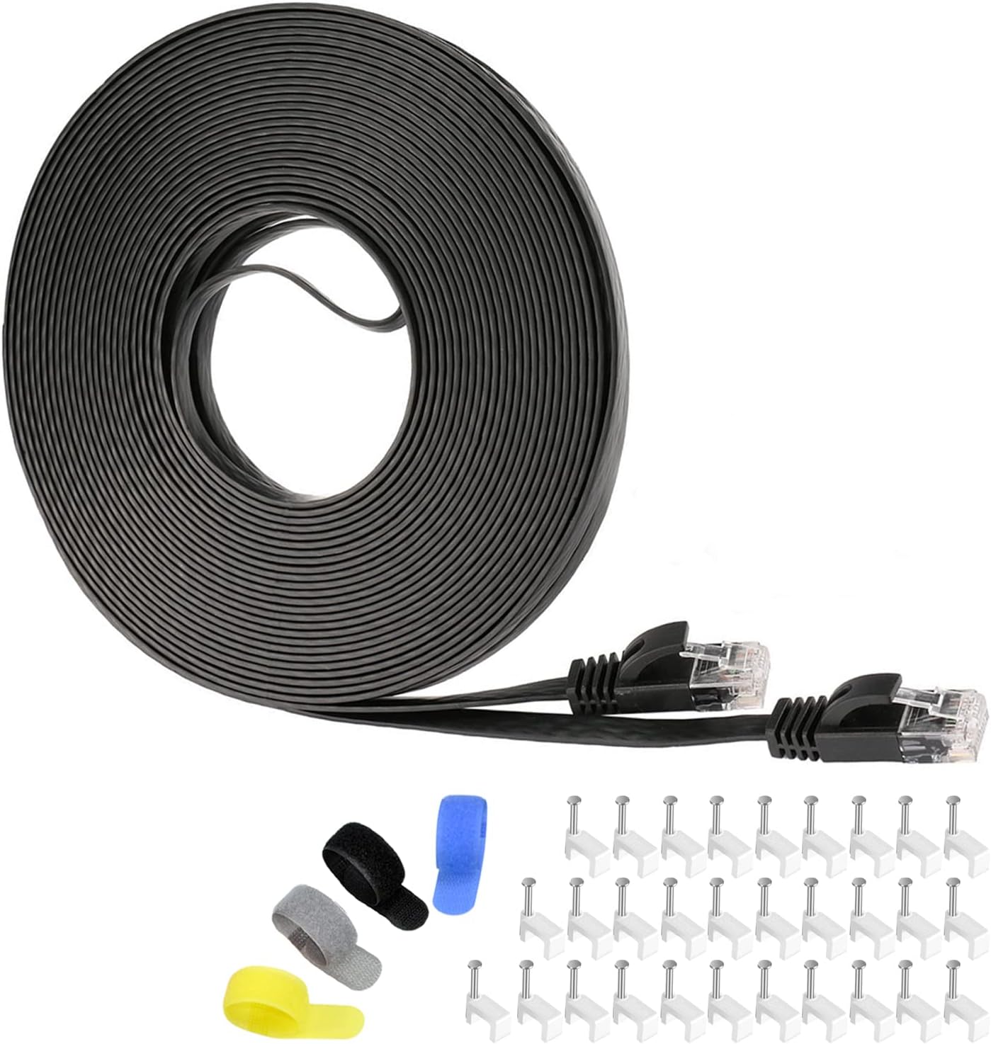 Cat 6 Ethernet Cable 75 ft (At a Cat5e Price but Higher Bandwidth) Flat Internet Network Cable - Cat6 Ethernet Patch Cable Short - Black Computer Cable With Snagless RJ45 Connectors