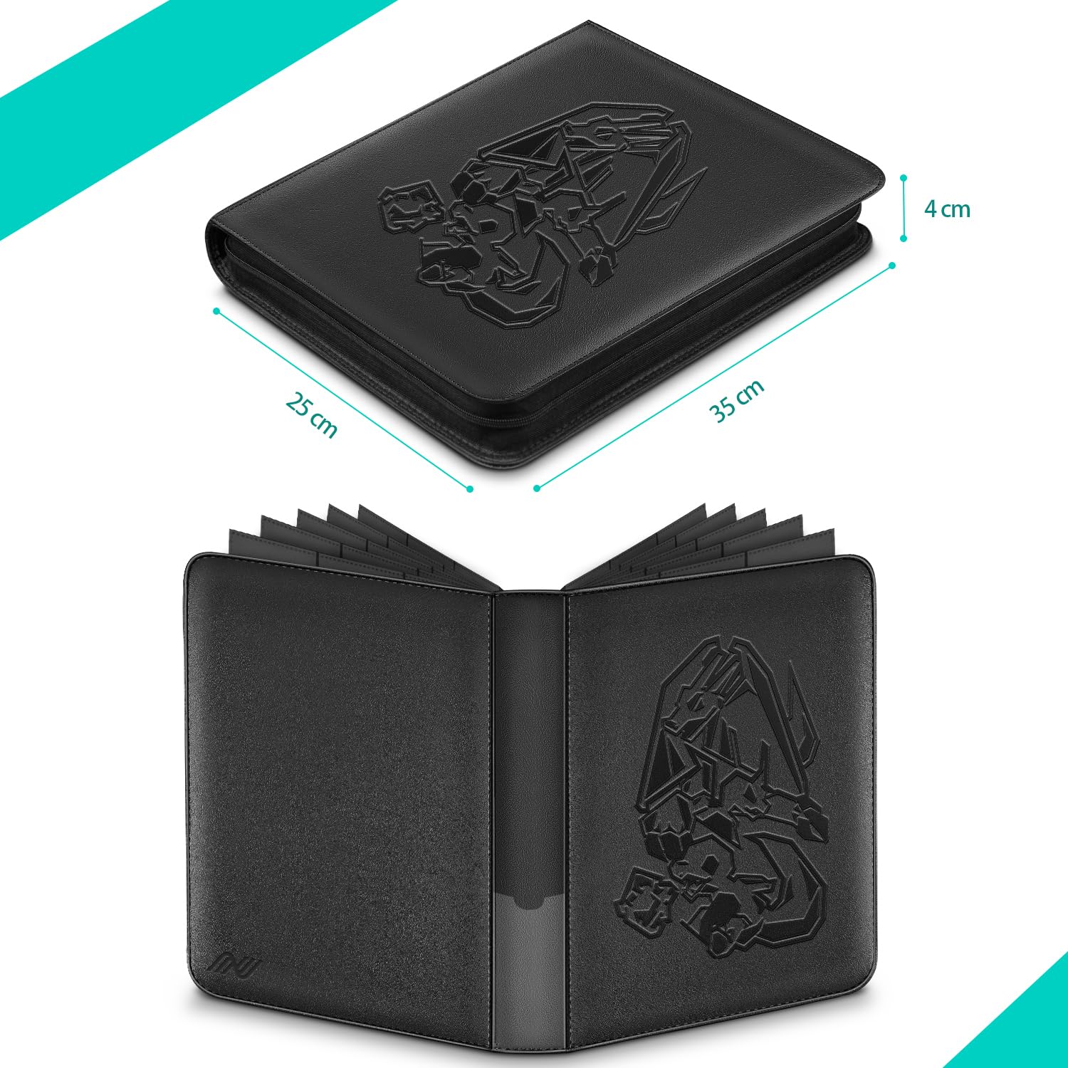 Douper 9 Pocket Card Binder, 540 Karten Sammelkarten Spiele Sammlung Halter Buchordner mit anpassbarem Etikettenschlitz und seitlichen Ladehüllen (Schwarz)