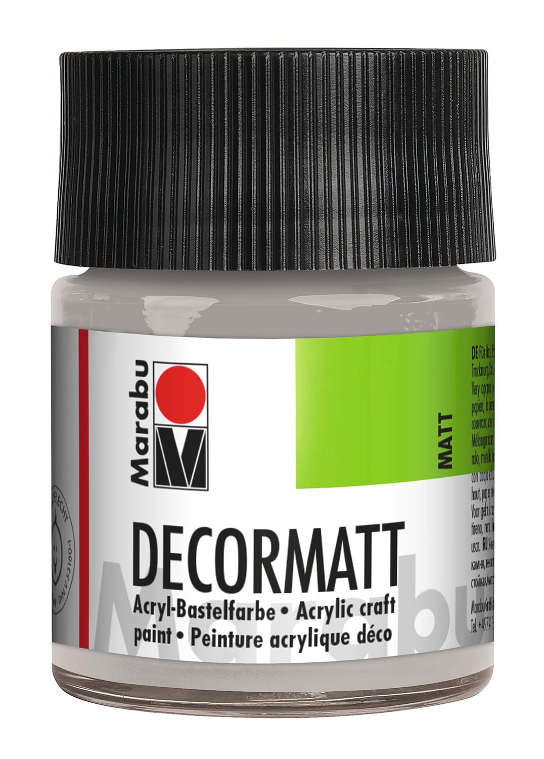 Marabu Decormatt 14010005782 Acrylic Metallic Silver 782, 50 ml, Water-Based Velvet, Creamy and Intense Colours, Saliva-Resistant, Weatherproof, for Painting and Stencilling