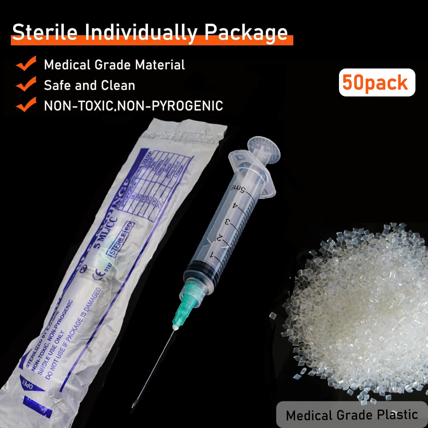 50 Pack 5ml/cc Disposable Luer Lock Lab Syringes with 21Ga 1.5 Inch Needle — Amazon image 5