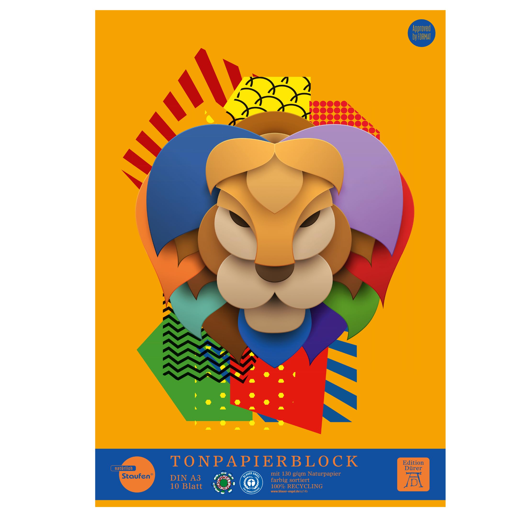 Staufen Dürer Tonpapierblock, 2 Stück, DIN A3, je 10 Blatt 130 g/m², in 10 Farben sortiert