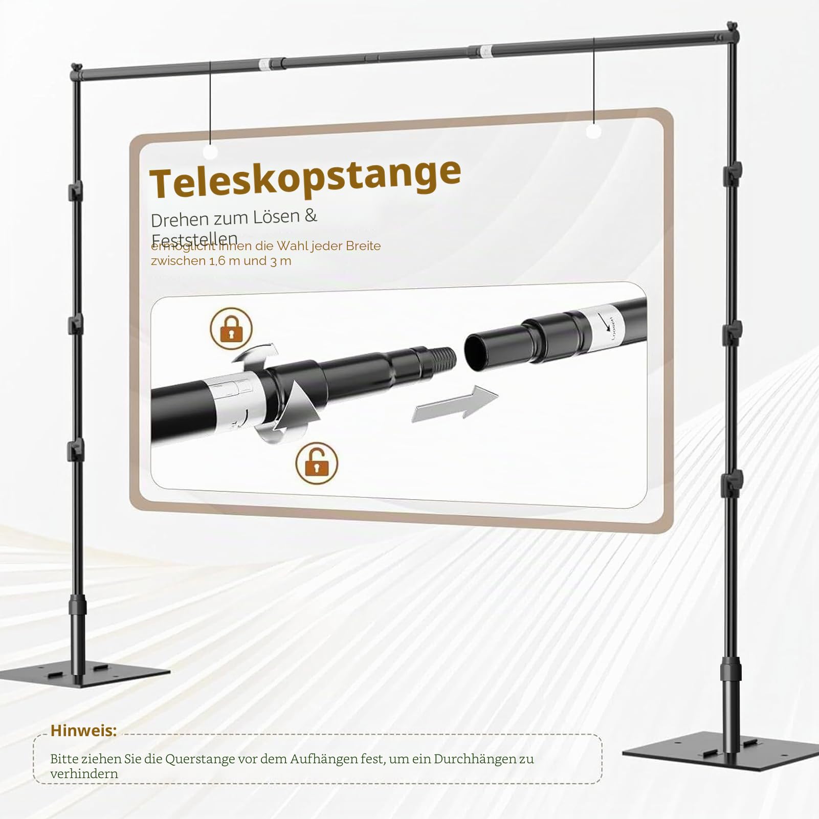 EMART Foto Hintergrund Ständer mit Stahlsockel, 2,6m x 3m Verstellbarer Hintergrundsystem, Hintergrundständer Fototudios für Fotografie Video Studio Porträt Partydekoration