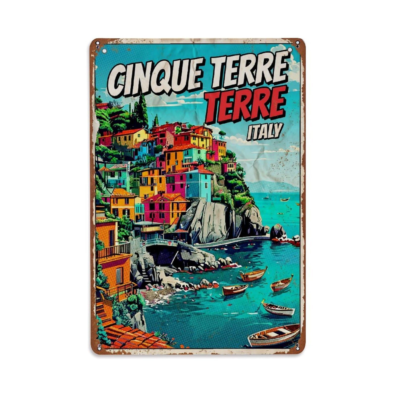 Yrnq 08X12inch Vintage Style Vintage Travel Cinque Terre Italy Pathway Metal Tin Sign