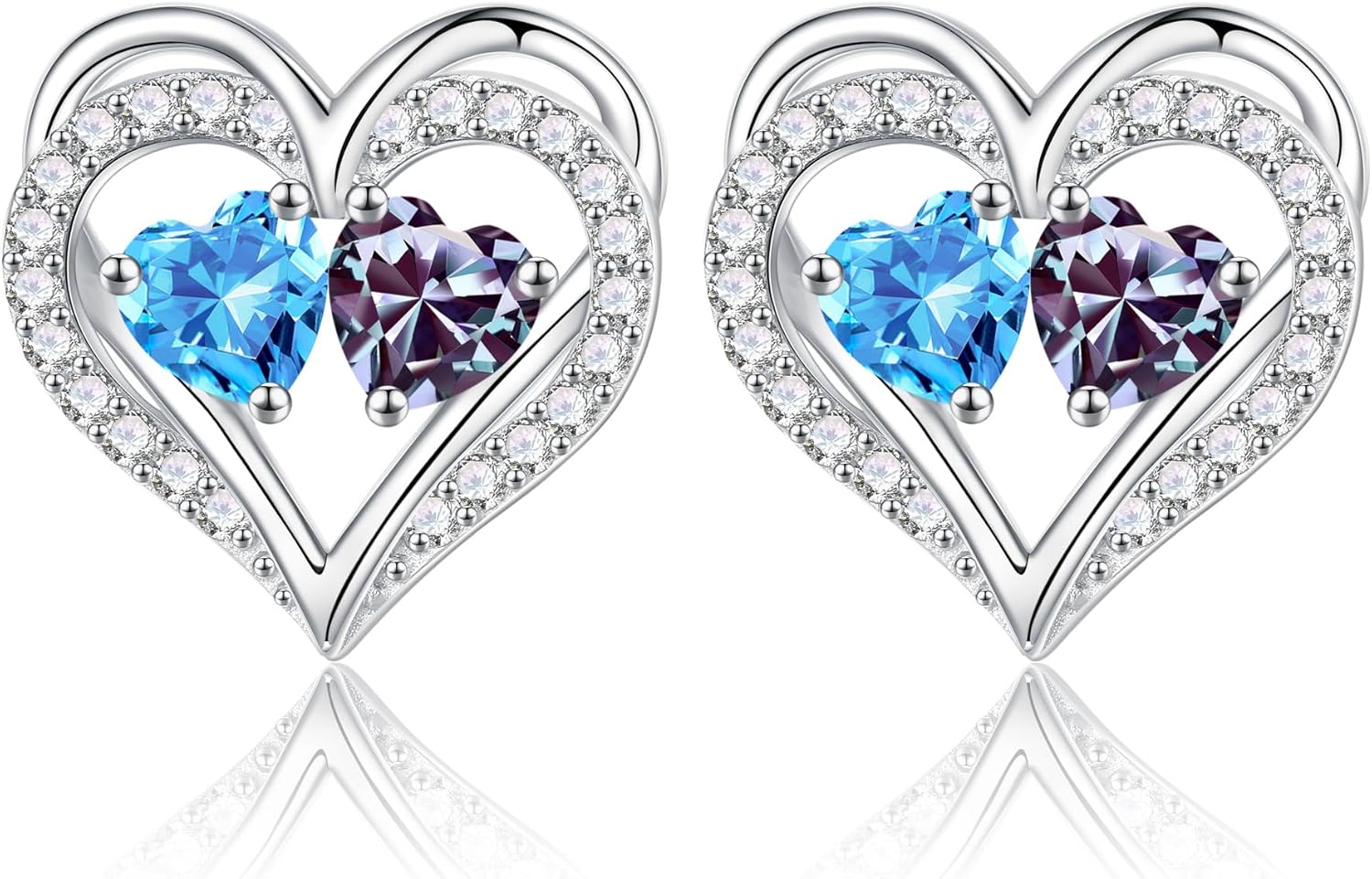 Iefil Heart Earrings for Women - 925 Sterling Silver Birthstone Earrings, Anniversary Birthday Gifts for Women Wife Girlfriend Mom