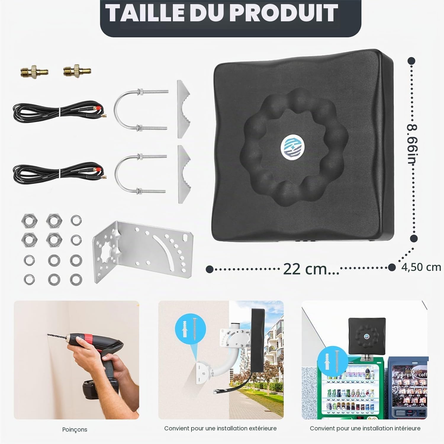 Maswell Antenne Externe 4G/5G 2X2 MIMO, Jusqu'à 7,5 dBi 600-8000MHz Polarisation Croisée 5GA/5G NR, Prête pour WiFi 6E/7, Optimisée Signal Routeur Extérieur