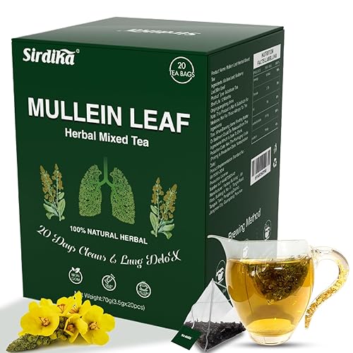 Bolsas de té de gordolobo para pulmones  20 bolsitas de té (2.47 onzas70g), 100% hoja de gordolobo pura natural premium, hoja de menta, hoja de