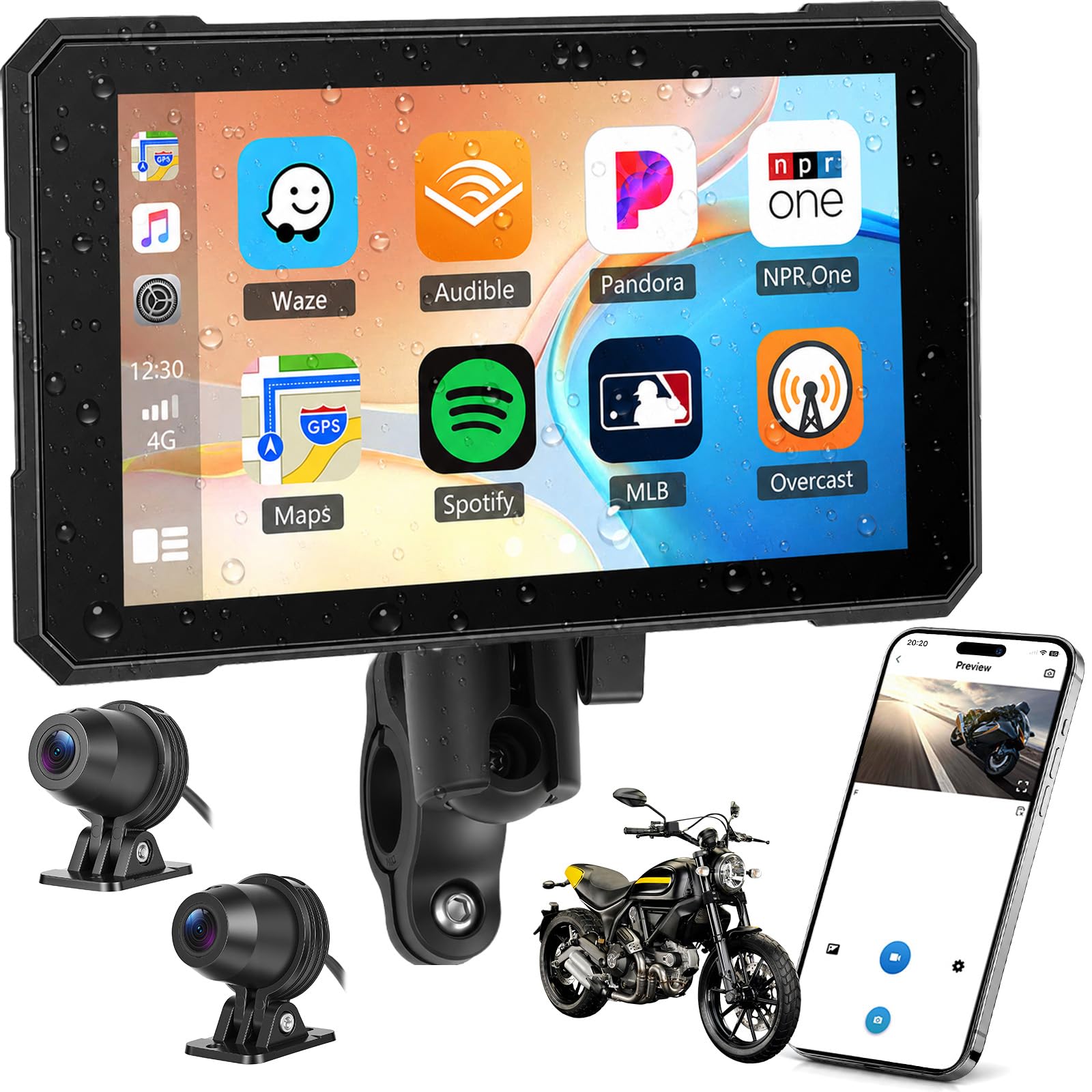 Carplay Moto 5 Pollici per Carplay Android Auto, Moto con Dashcam Anteriore Posteriore, GPS Dashcam Moto con APP, Navigazione GPS, Siri, G-oogle Assistant, Bluetooth, Impermeabile