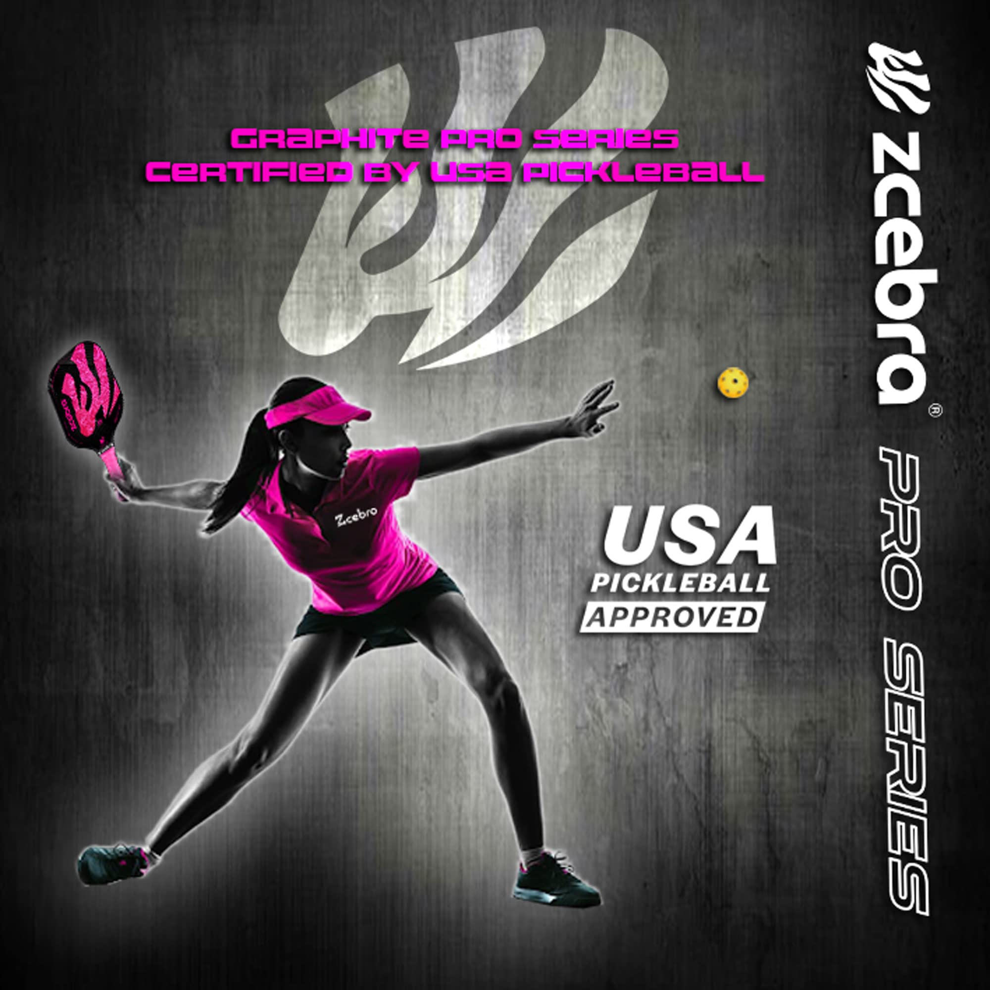 Pelle de Pickleball Graphite - Raquette Fibre de Carbone Core Panneau Abeille Polypropylène - Set Housse Néoprène Pink Edition