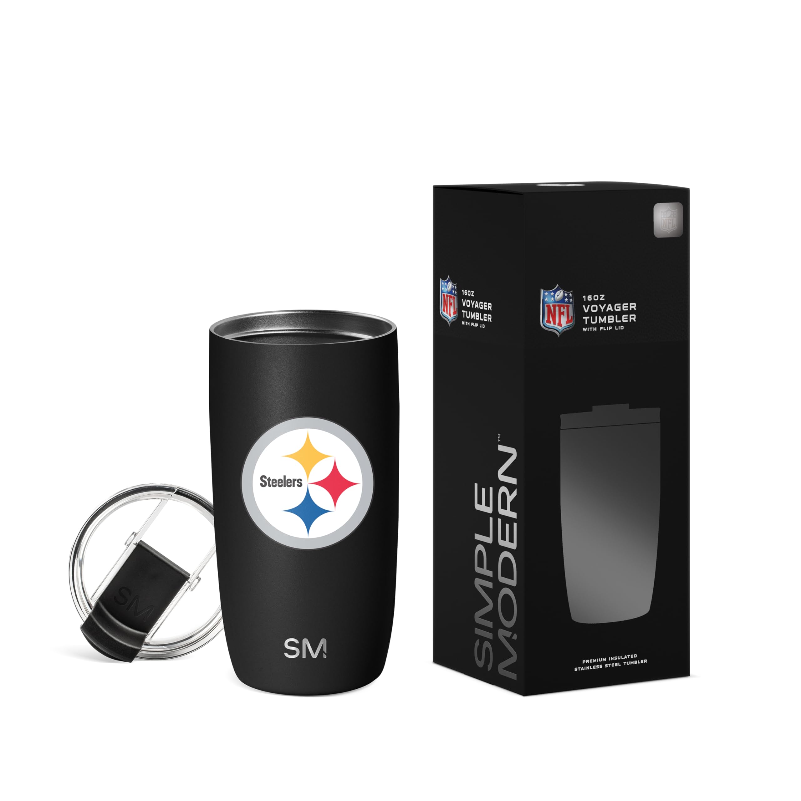 Simple Modern Pittsburgh Steelers Coffee Mug with Flip Lid | 16oz | NFL
