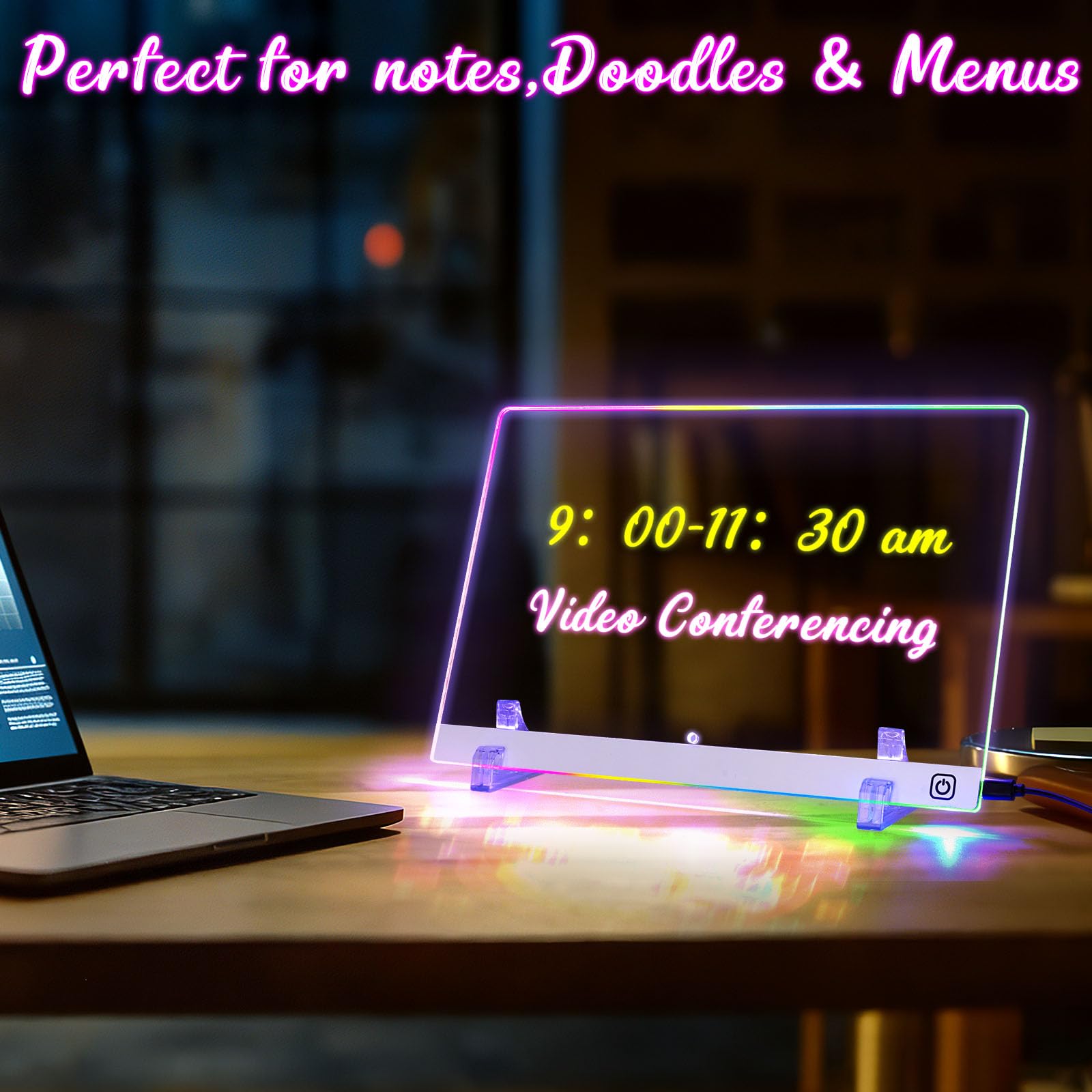 Farnirvana Lavagnetta Cancellabile Bambini, 30x20cm Lavagnetta in Acrilico con Luci LED, Con 7 Colori penna e 2 supporto, per Ristoranti，Scuola, Bar, Casa, Ufficio, Natale