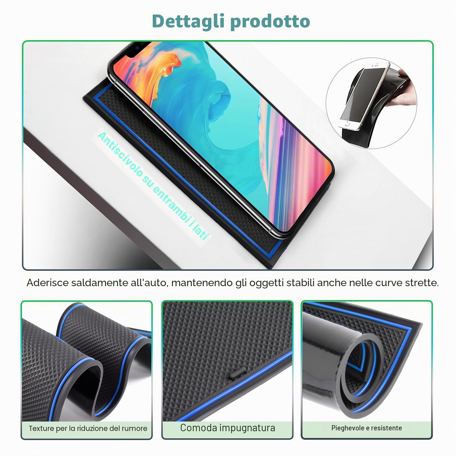 GAFAT Kona/Kona Hybrid 2017-2021 Tappetini in Gomma per Consolle Centrale, Portabicchieri, Cuciture per Porta [Non per Elettriche EV, Non per Nuovo 2022] (Blu)
