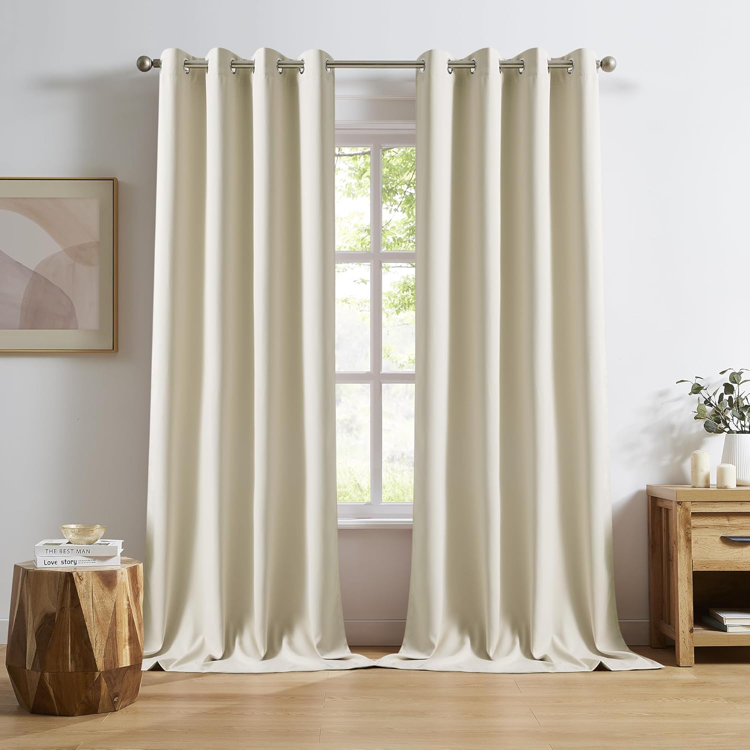 DUALIFE Cream Beige Curtains 96 Inch Length Blackout Window Drapes for Bedroom Thermal Insulated Room Darkening Curtains 2 Panels for Living Room,Grommet Top 52x96 Inches Long Buttercream