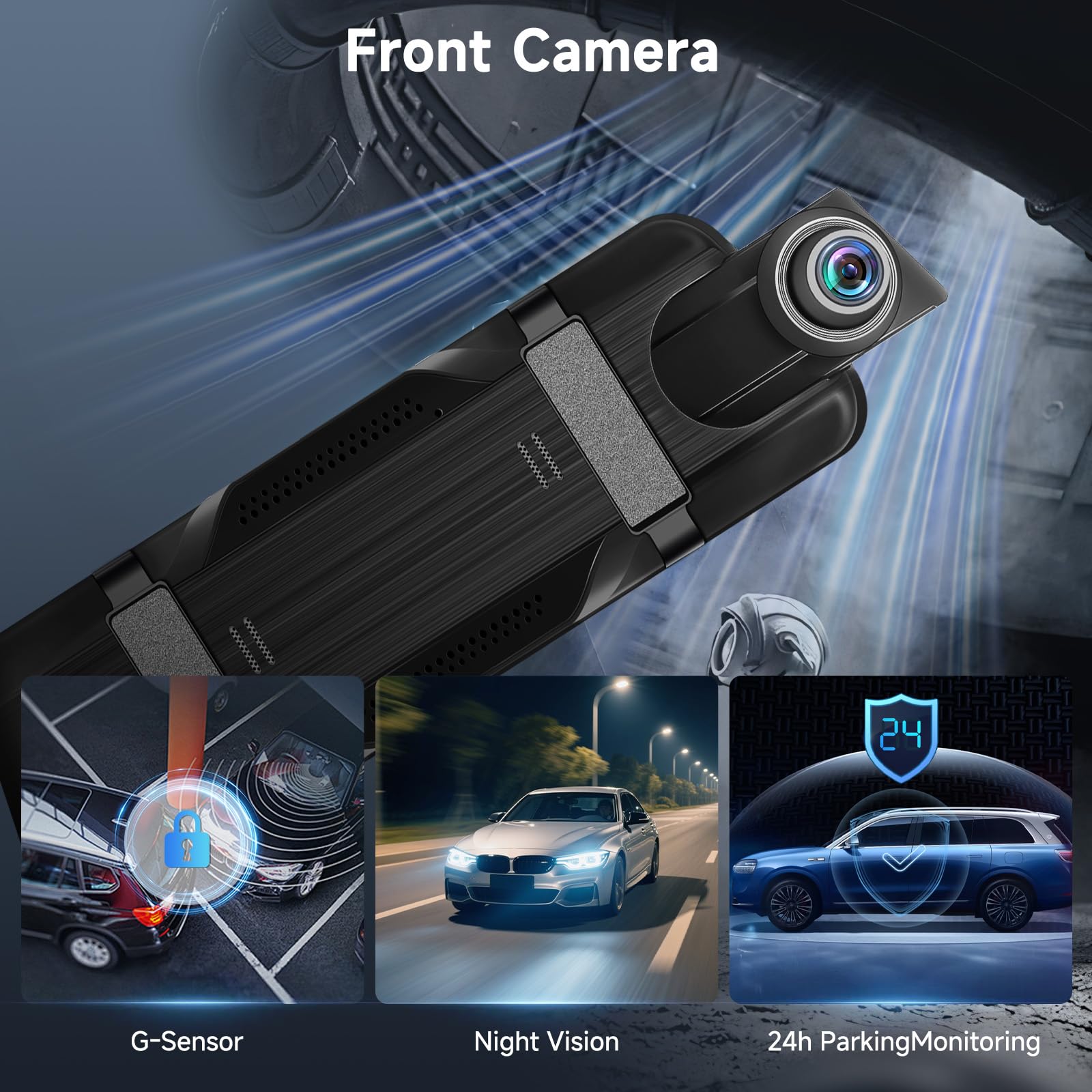 9.66‘’ 4K+1080P Dashcam Rétroviseur Wi-FI et Contrôle par Application,Carte TF 64 Go, Détection de Gravité, Surveillance du Stationnement, Assistance à la Marche Arrière, Enregistrement en Boucle
