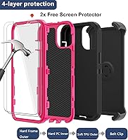 Vista 3 de Funda para iPhone 14 Pro Max (6.7 pulgadas) con funda de clip para cinturón, 2 protectores de pantalla, resistente grado militar, cuerpo completo, a