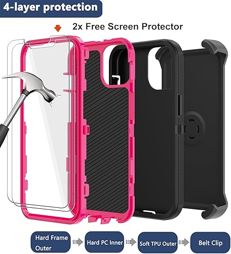 Miniatura 10 de Funda para iPhone 14 Pro Max (6.7 pulgadas) con funda de clip para cinturón, 2 protectores de pantalla, resistente grado militar, cuerpo completo, a