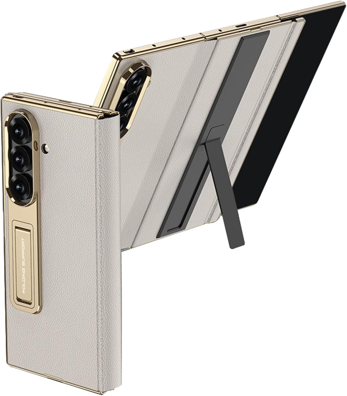 Leather Case for Samsung Galaxy Z Trifold, Screen Protector Hinge Wrap Plating Stand Case Magnetic Closure Folio Business Cover(Black)