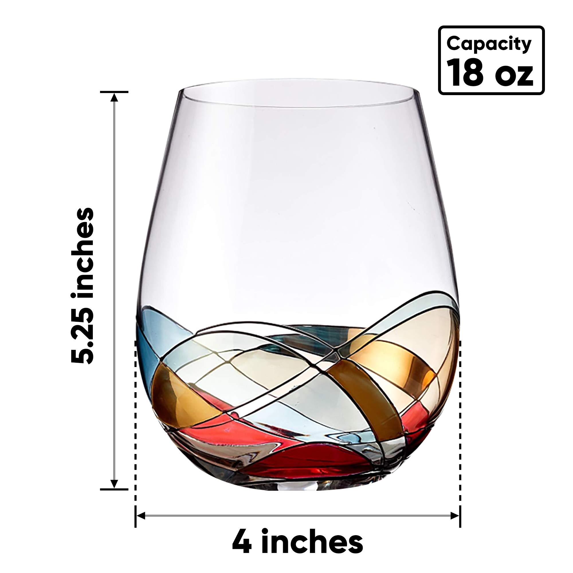 Bezrat Weingläser ohne Stiel, handbemalt, groß, Premium-Rot- und Weißweingläser, bleifreier Kristall, unverzichtbares Weingeschenk, 510 ml (rot)