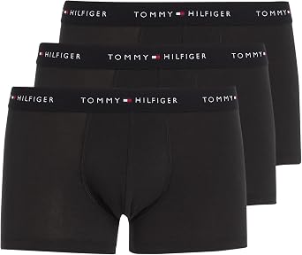 Tommy Hilfiger Men's Boxer Shorts Trunks with Logo Waistband Black (Black/Black) L Pack of 3