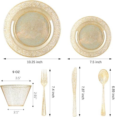 Miniatura 7 de supernal Juego de vajilla de 300 piezas, platos de plástico plateado, cubiertos de plástico plateado, apto para bodas, eventos de catering, fiestas,