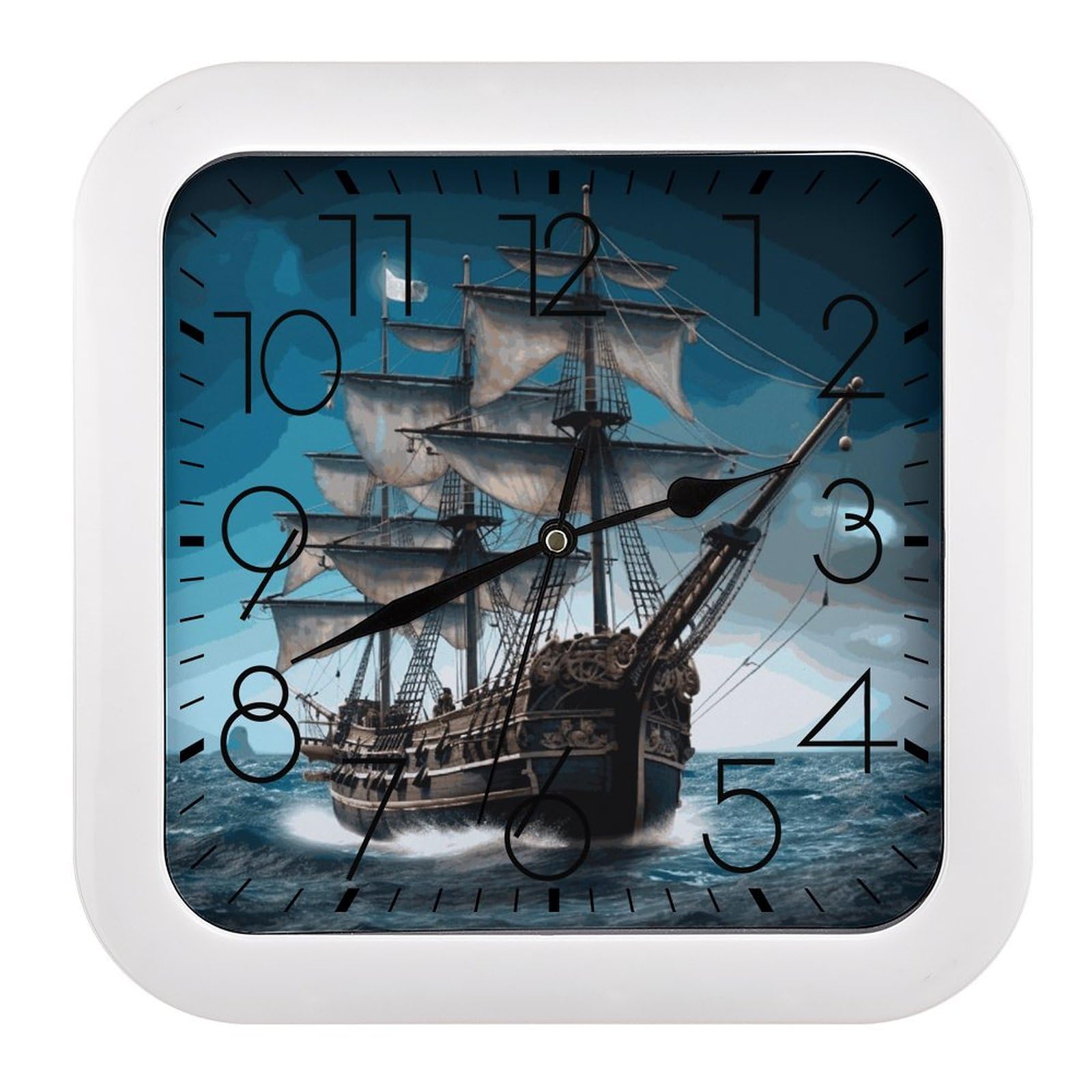 Horloge murale carrée pirate de 25,4 cm silencieuse à piles