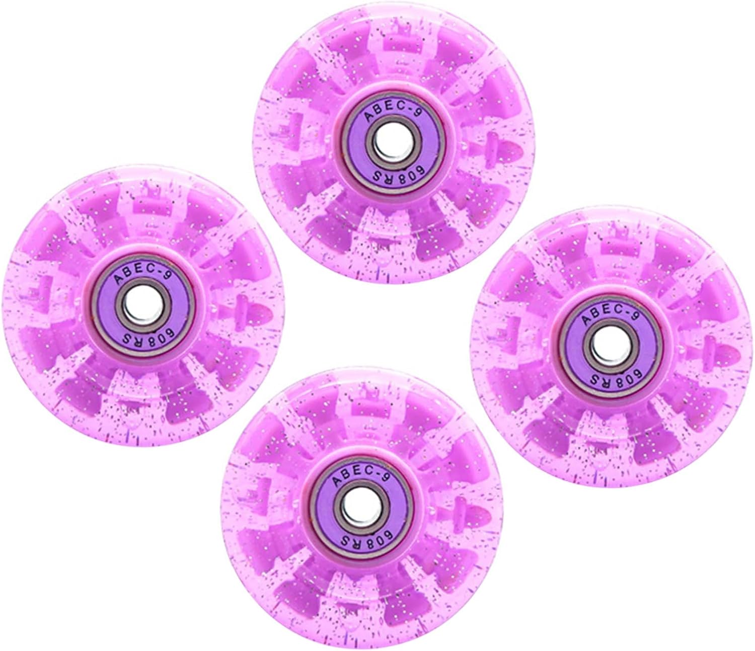 POPETPOP Roller Skates Wheels Double Row 4pcs Set Pink Purple Iridescent LED Light up Outdoor Skating Replacement Wheels for Quad and Inline Skates