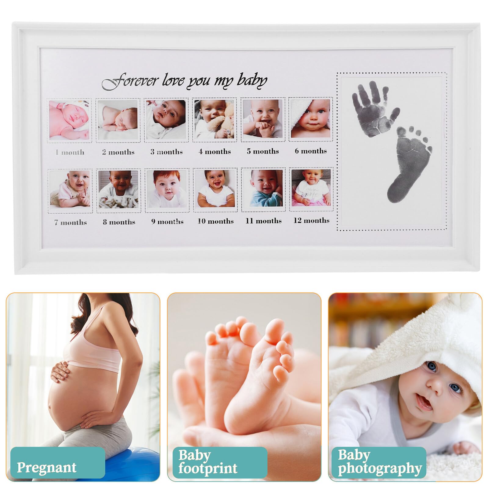 Marco de Fotos de Pp y Pvc para Bebés Huellas de Manos y Pies Marco Elegante Blanco Obsequio Adecuado Decoración para Pared y Mesa para Nuevos Padres