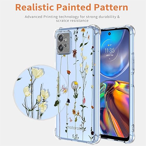 Miniatura 3 de Funda para Moto G32, Motorola G32 con protector de pantalla, funda transparente con patrones de jardín de flores, funda protectora para Motorola