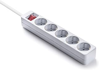 FAMATEL – Regletas ecosockets 5 tomas | Enchufes con Interruptor Luminoso | 1,5 Metros | Hasta 3680W | Protección Infantil | Orientación tomas a 45º | Evita consumos fantasma | Blanco