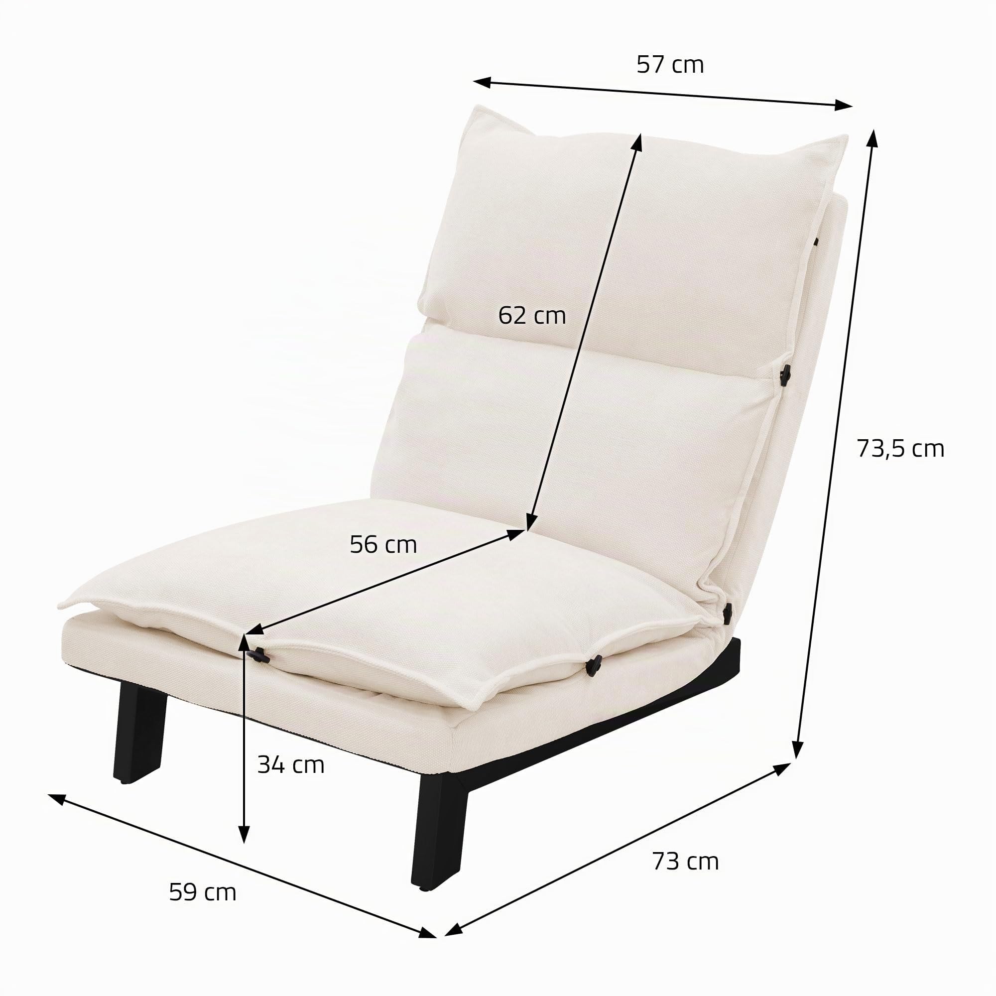 ML-Design Silla de Suelo Beige, Sofá Reclinable para Salón, Asiento Ergonómico con Respaldo Ajustable Cojín Tapizado con Funda de Lino Estructura de Acero Robusta Tumbona para Relajación o Meditación
