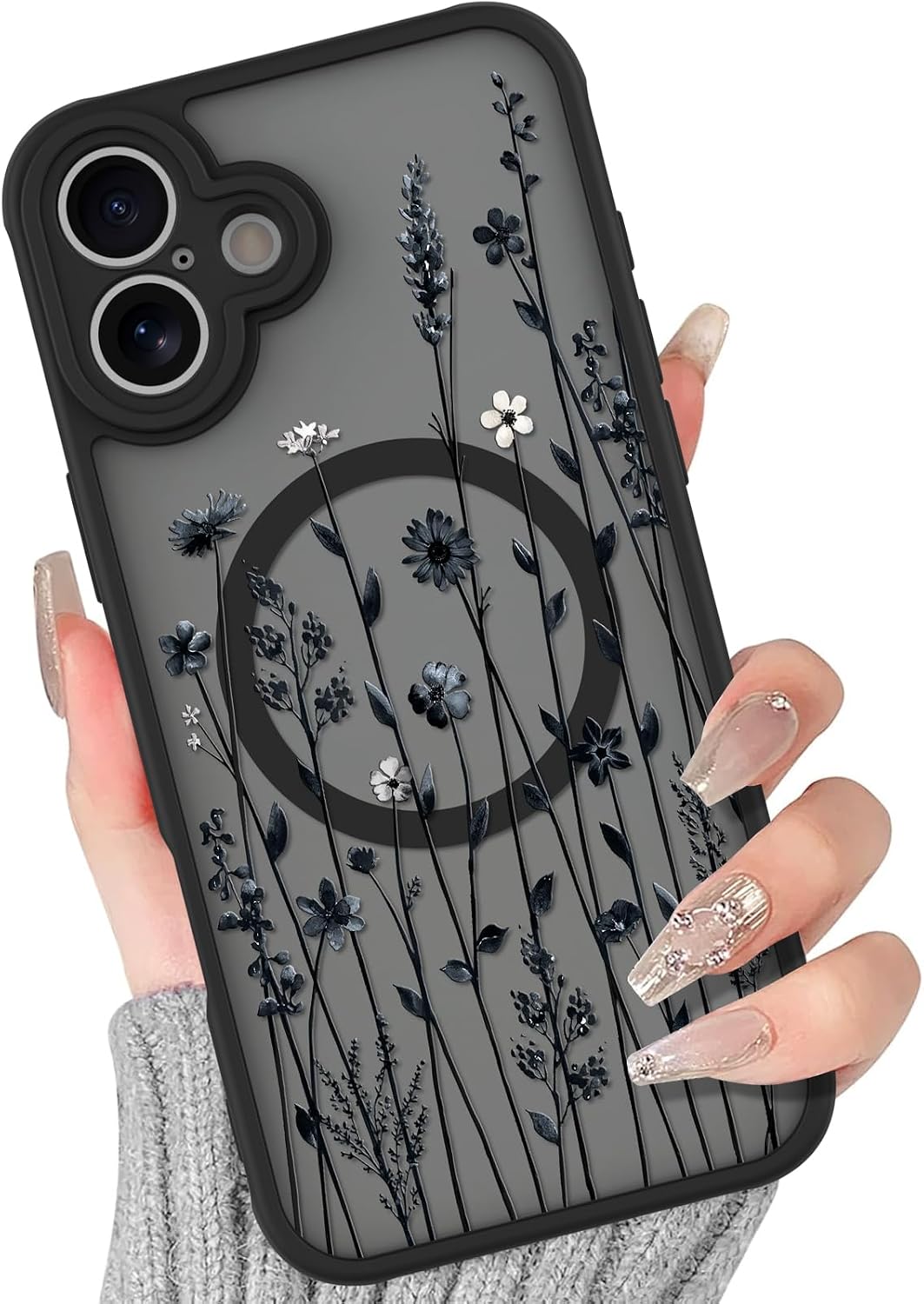 BITOBE Floral Case for iPhone 16 [Compatible with MagSafe] - Black