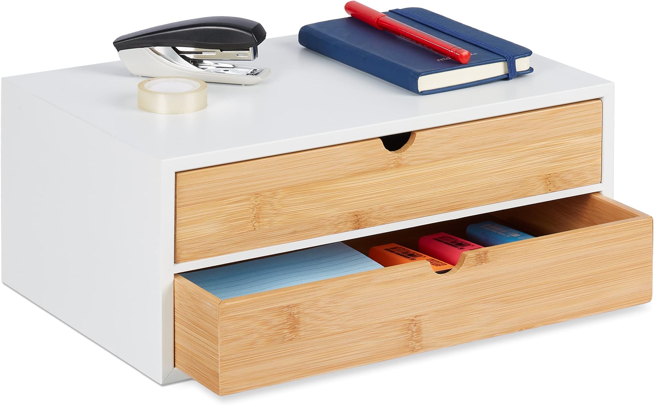 Relaxdays Organisateur bureau, 9 compartiments, bambou, espace de