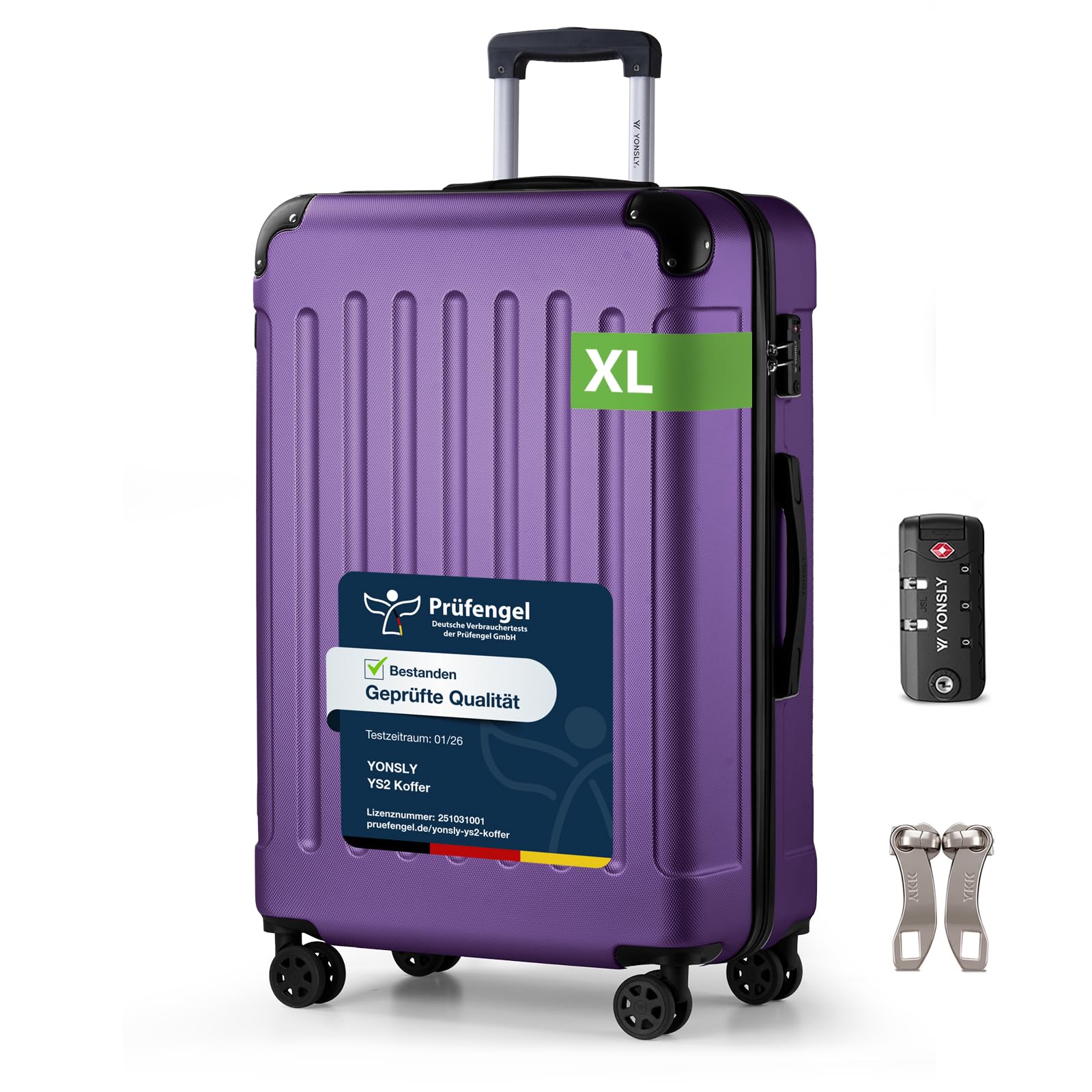 YONSLY Trolley Koffer Set, Reisekoffer, Rollkoffer Handgepäck, Kabinkoffer Suitcase, Gepäckset mit 360° Rollen, Hartschalenreisekoffer, Zahlenschloss, Gummigriff
