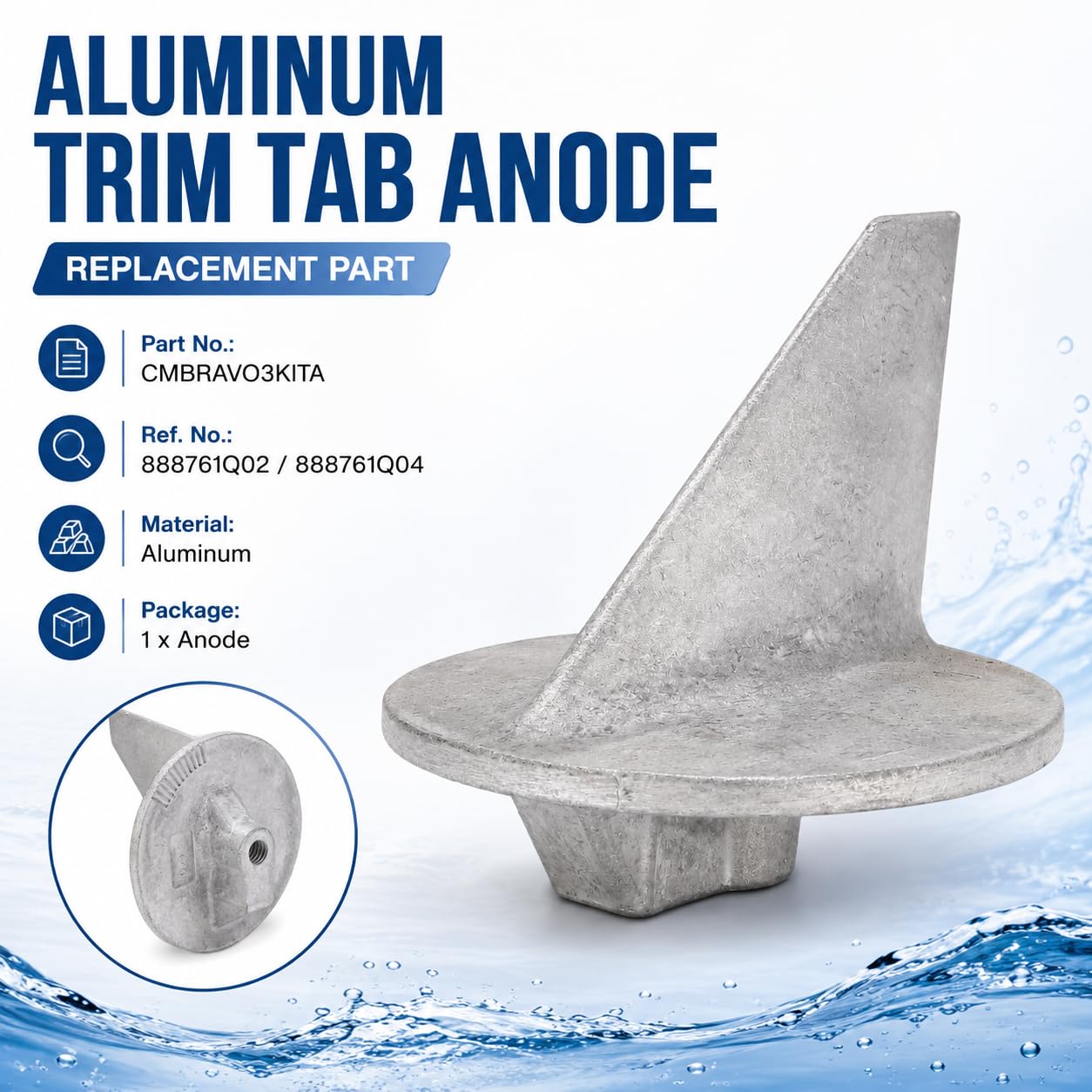 Aluminium-Trimmklappenanode 31640 Q 4 Starke Struktur Externe Motor-Einstellplatte Anode Ersatz, geeignet für Mariner-Außenbordmotoren MerCruiser Heckantriebe