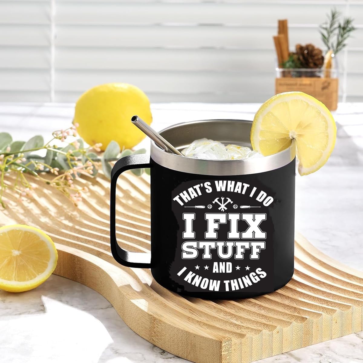 i fix stuff and i know things - Stainless Steel Funny 'I Fix Stuff' Coffee Mug - 14oz, Perfect for Father's Day, Grandpa or Birthday Gifts for Men Unique - Men's, Dads Handyman's Birthday Gift Ideas - Image 3