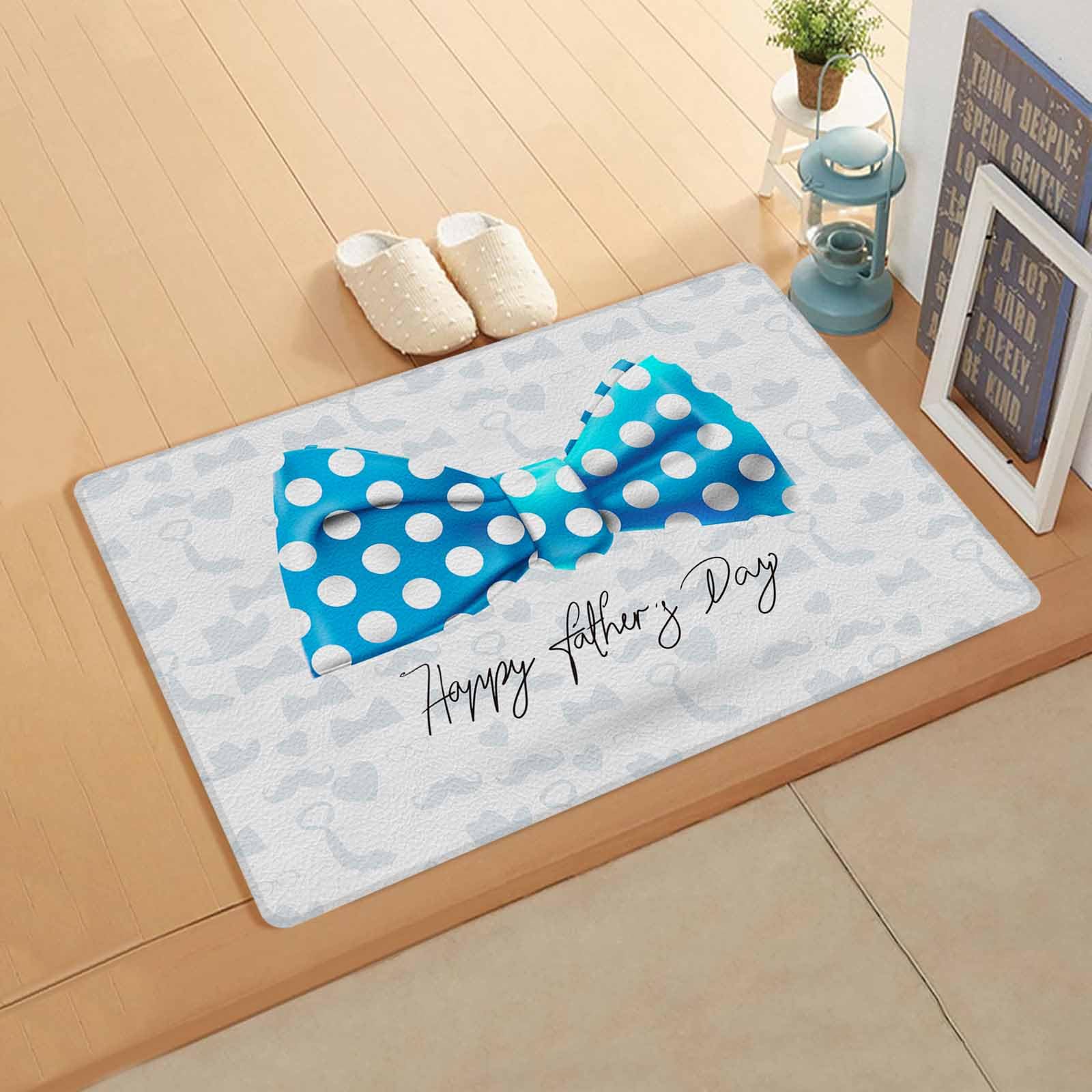 Father's Day Antifatigue Kitchen Bath Door Mat Cushioned Runner Rug,Washable Welcome Floor Sink Mat,Waterproof & Non-Slip Standing Doormat for Kitchen,Blue Boho Tie Beard Summer Holiday 18
