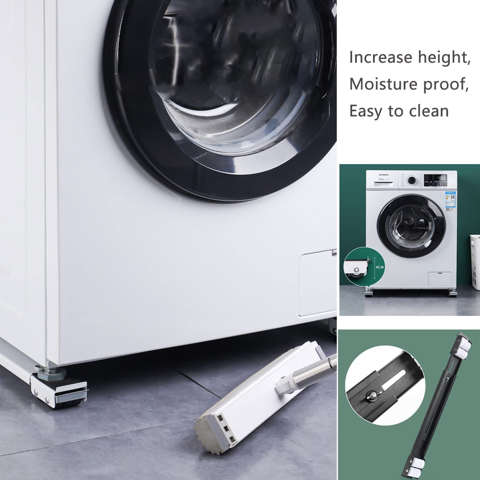 Base Lavatrice Asciugatrice,Carrello Sposta Mobili con 24 Ruote,Carrello per Frigorifero Carico Massimo 500kg,per Lavasciuga Lavanderia Piedistallo Frigo ，Bianco/Grigio