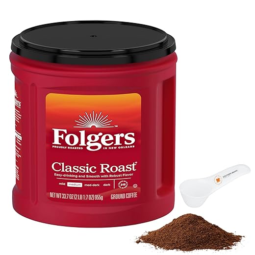 Coffee Ground Medium Roast for Folger 33.7 Oz Can Includes Coffee Scoop