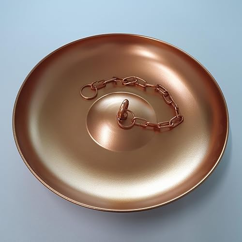 Miniatura 5 de Cuenca de anclaje de hierro de color cobre de 11 pulgadas de diámetro con cadena de 17 pulgadas para cadenas de lluvia, hierro chapado resistente al