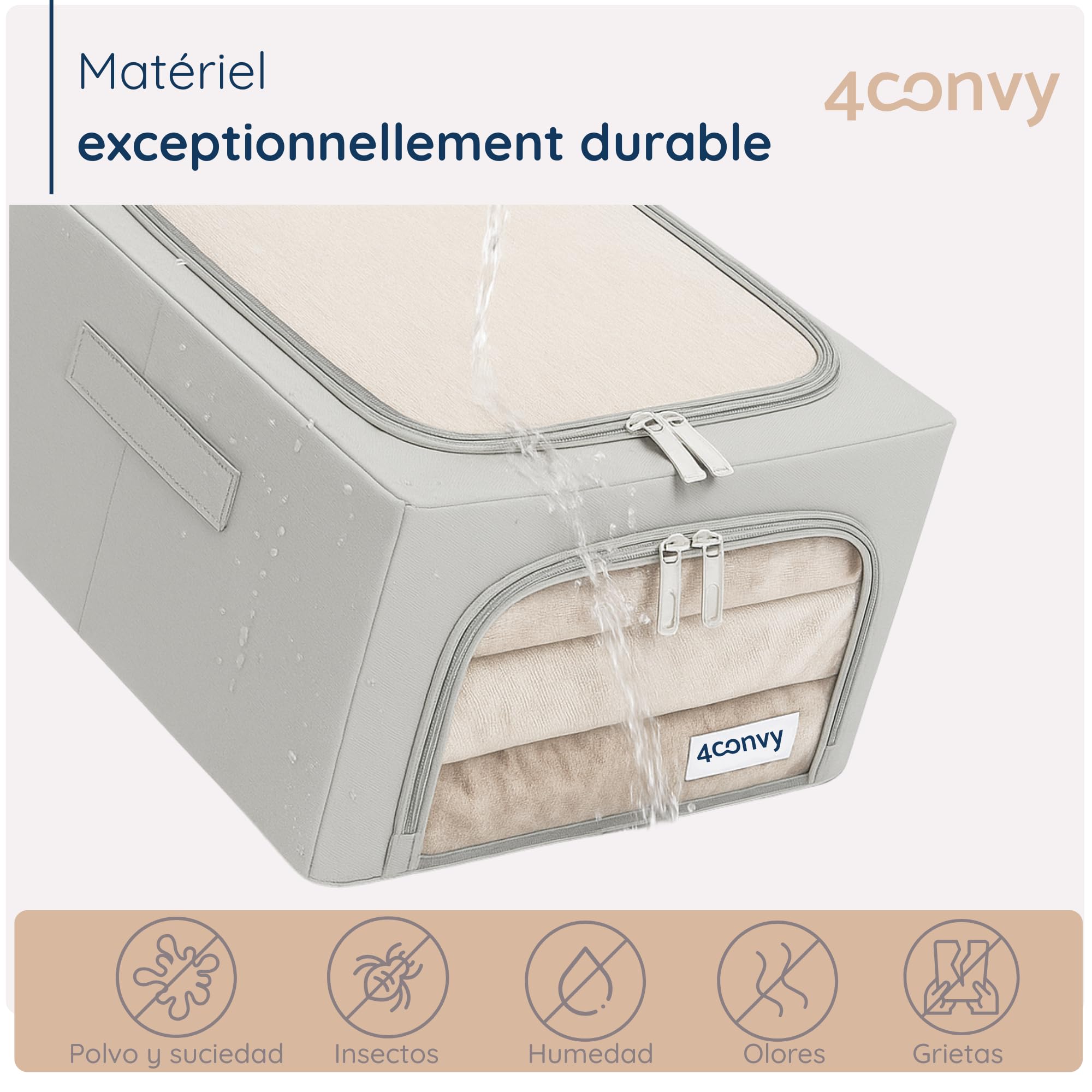 4CONVY Cajas de Almacenaje de Ropa para Armario con Cremallera y Estructura Metálica, 2 Ventanas Transparentes - Cajas Rígidas Apilables - Bolsas de Almacenaje para Ropa, Mantas y Edredones - 3x40L