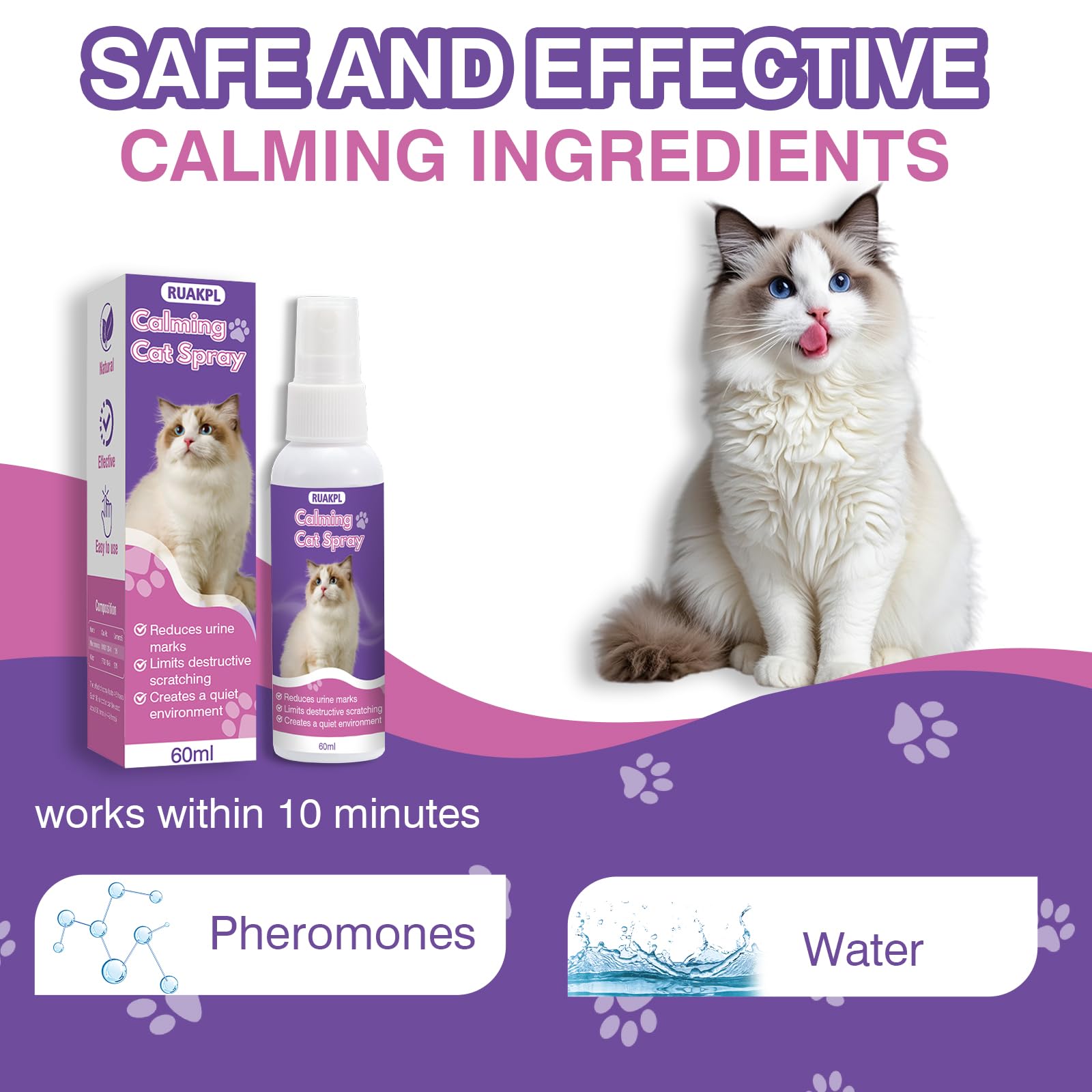 Cat Calming Spray 60 ML 2 Pack Calming Solution for Cats Cat Pheromone Spray Reduces Stress Anxiety Scratching Calming Spray for Cats Good for Home Travel Cat Pheromones Calming Spray - image 5