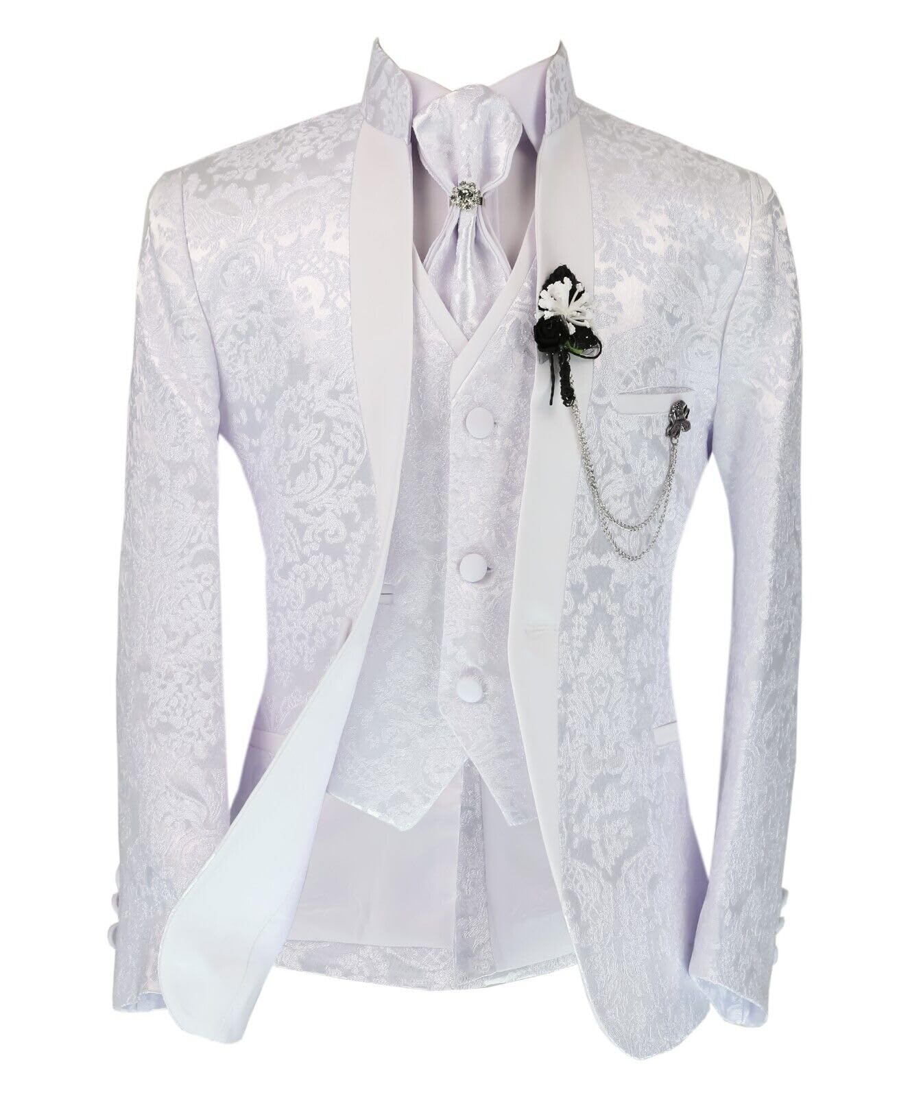 Traje de Esmoquin de 6 Piezas con diseño de Cachemira Floral Blanco para niño, para Bautizo, comunión y Todas Las Ocasiones Especiales