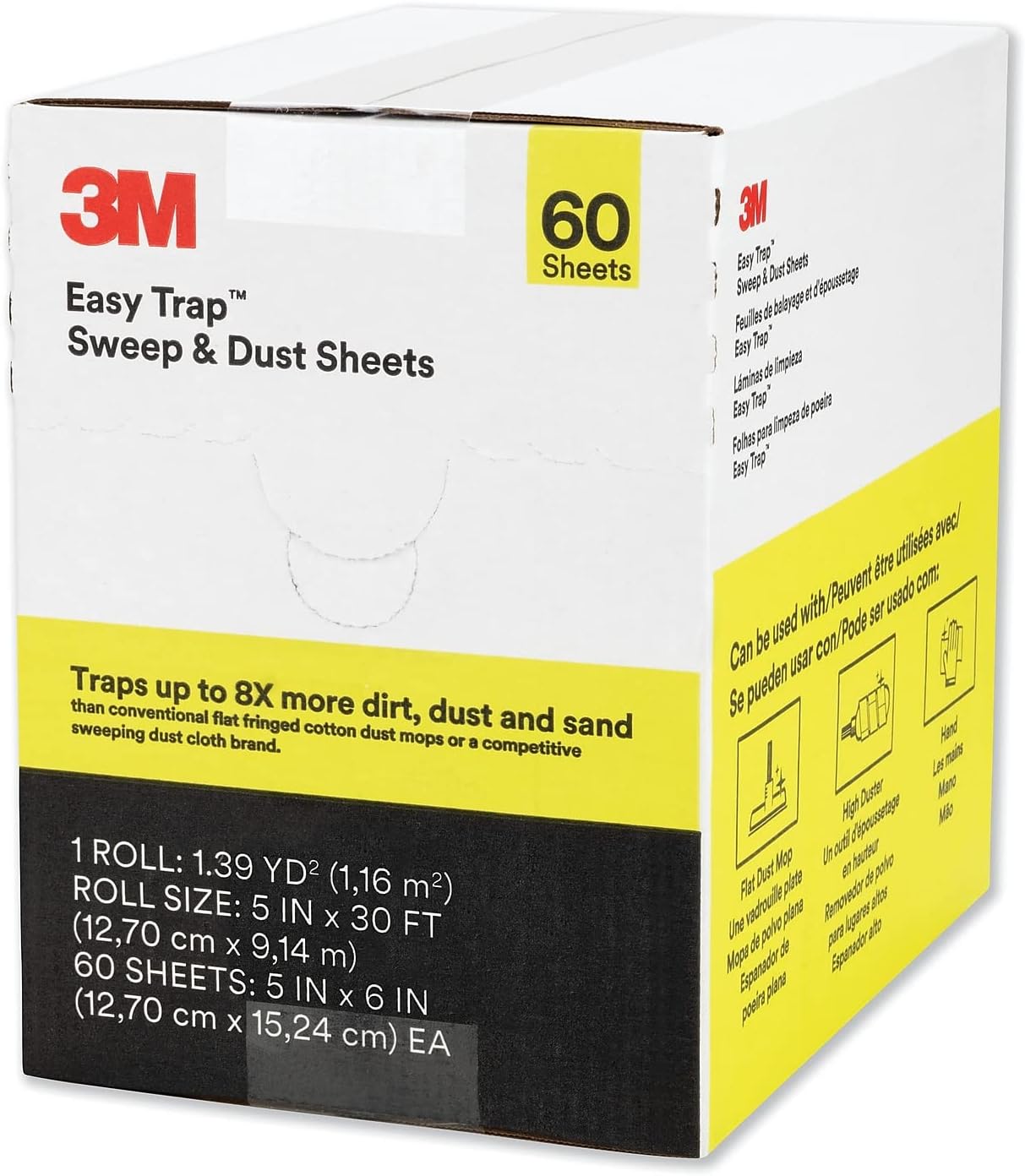 3M Easy Trap Duster, 5" X 30 Ft, White, 60 Sheet Roll/Box, 8 Boxes/Carton