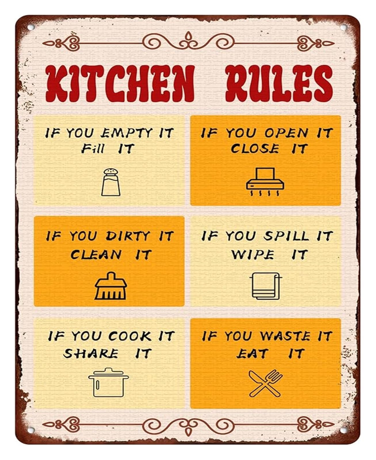FNYUVNFAF Funny If You Cook It Share It Sign Chic Aluminum Kitchen Rules Tin Sign for Wall Decor Dining Room Kitchen 8 X 12 in