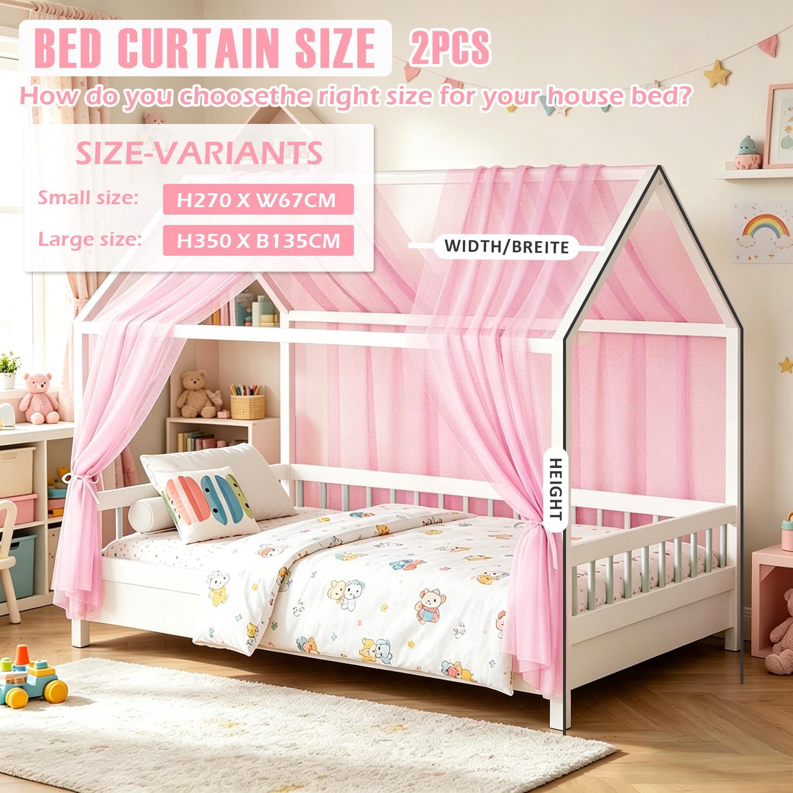 MeYuxg Set di 2 Baldacchino a Baldacchino per Letto di Casa, 150 x 350 CC in Cotone Biologico per Letto di Casa, Tenda Traspirante in Mussola per Lettino dei Bambini (Rosa)